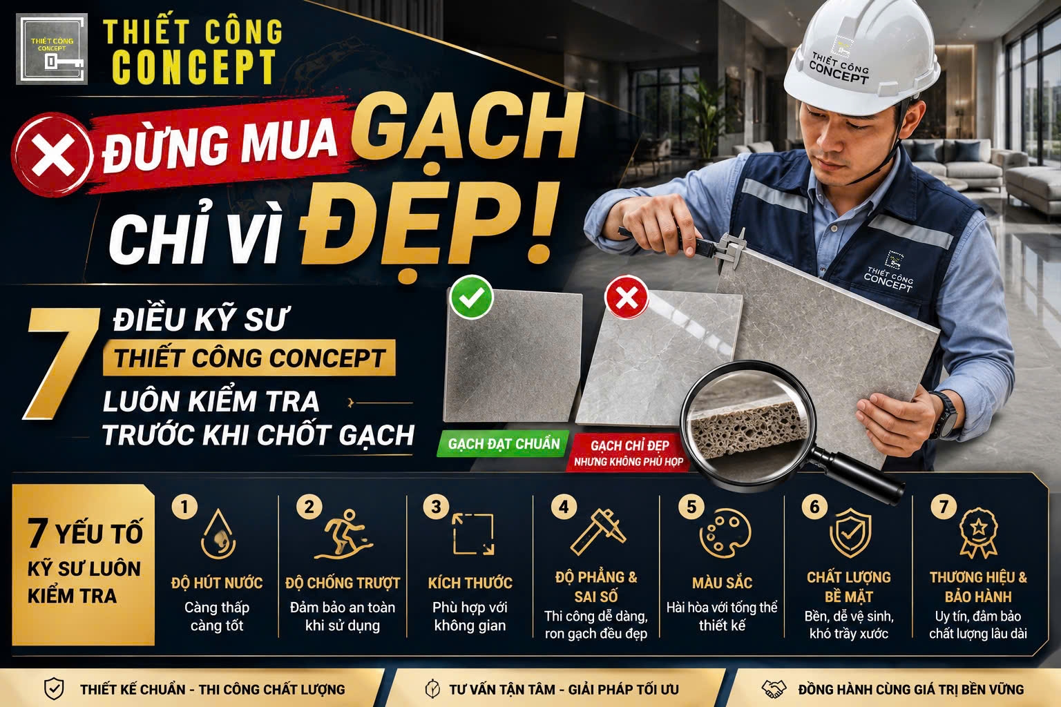 ĐỪNG MUA GẠCH CHỈ VÌ ĐẸP! ĐÂY LÀ 7 ĐIỀU KỸ SƯ THIẾT CÔNG CONCEPT LUÔN KIỂM TRA TRƯỚC KHI CHỐT GẠCH