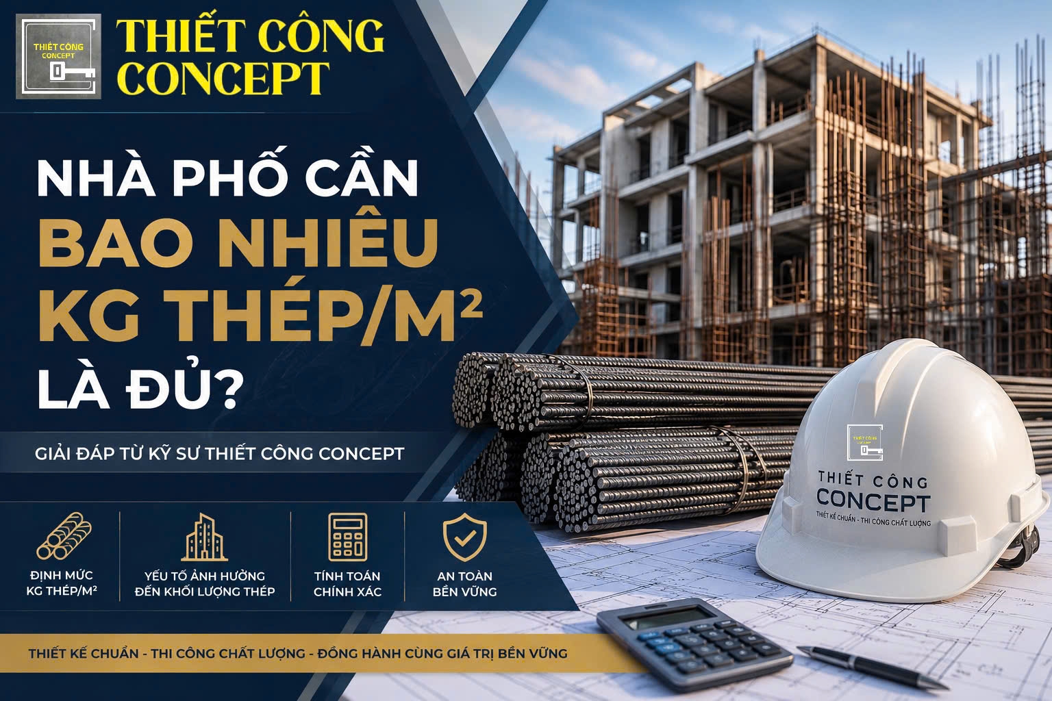 NHÀ PHỐ CẦN BAO NHIÊU KG THÉP/M² LÀ ĐỦ? GIẢI ĐÁP TỪ KỸ SƯ THIẾT CÔNG CONCEPT
